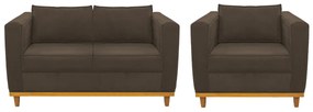 Kit Sofá 2 Lugares e Poltrona Europa Suede Marrom ADJ Decor