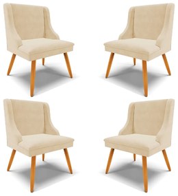 Kit 4 Cadeiras Decorativas Sala de Jantar Pés Palito de Madeira Firenze Suede Bege/Natural G19 - Gran Belo