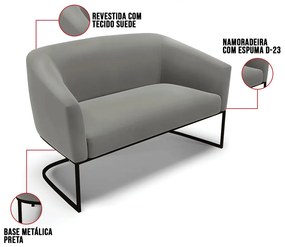 Sofá 2 Lugares Namoradeira Industrial Preto Stella Suede D03 - D'Rossi - Grafite