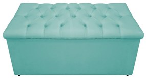 Recamier Baú Estofada Mel 90 cm Solteiro Com Capitonê  Suede Azul Tiffany - ADJ Decor