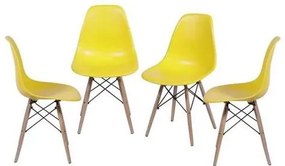 Kit com 4 Cadeiras Eames Polipropileno Base Madeira na Cor Amarela - 64556 Sun House