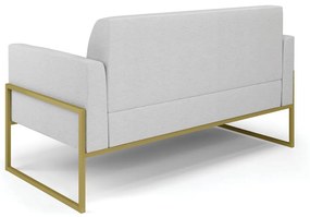Sofá Namoradeira com 2 Poltronas Base Industrial Alta Dourado Marisa Linho Cinza A05