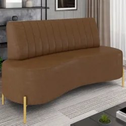 Sofá 2 Lugares 160cm Pés Aço Dourado Tamar Sintético Marrom Z08 - Mpoz