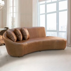 Sofá Sala de Estar Living Design Moderno 250cm com Almofadas Trinity Couro Brilhante Conhaque G93 - Gran Belo