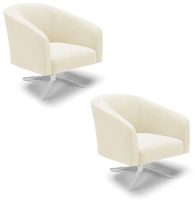 Poltrona Decorativa Giratória Cromada Kit 2 Stella Cotelê Ext/Veludo D03 - D'Rossi - Off White