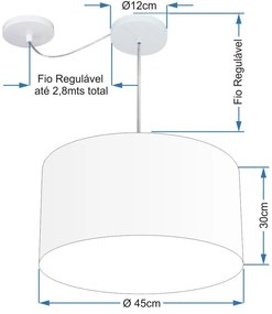 Lustre Pendente Cilíndrico Com Desvio Md-4229 Cúpula em Tecido 45x30cm Preto - Bivolt