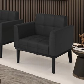 Poltrona Decorativa Karen Pés Fixo em Madeira Preto PU Preto G19 - Gran Belo