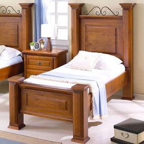Cama de Solteiro Hacienda Peseira Baixa Domus - Mogno Brilhante