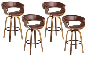Kit 04 Banquetas para Cozinha Giratória Brenna Base Madeira PU Sintético Marrom G56 - Gran Belo