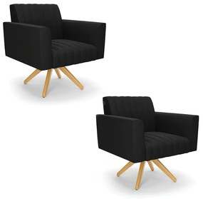 Kit 2 Poltronas Giratória Viena Gomada Suede Base de Madeira MA30 D03 - D'Rossi - Preto