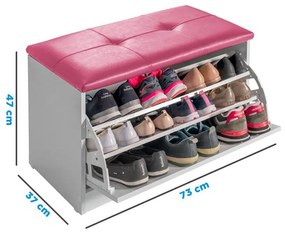 Sapateira Puff Bau Cama Versatile Premium Luxo Até 12 Pares Branco - Estofado Rosa