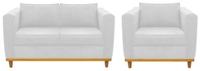 Kit Sofá 2 Lugares e Poltrona Europa Suede Branco ADJ Decor