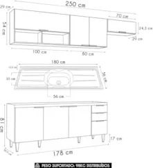 Armário de Cozinha CP03 Com Pia 180cm Pérola Z34 Branco     - Mpozenat