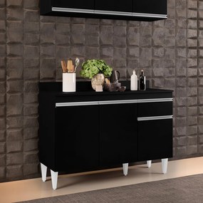 Balcão de Cozinha Lavanderia com Tampo 01 Gaveta Vick 120 cm L06 - D'Rossi - Preto