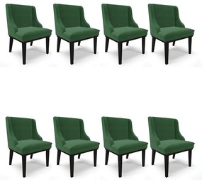 Kit 08 Cadeiras de Jantar Liz Veludo Verde Base Fixa Madeira Preto D03 - D'Rossi