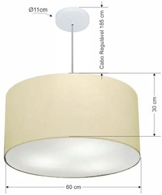 Lustre Pendente Cilíndrico Md-4080 Cúpula em Tecido 60x30cm Algodão Crú - Bivolt