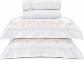 Jogo de Cama Literie Cetim 300 Fios Aurore Branco e Dourado - Casal Casal