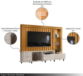 Home Theater Durand 2 Portas Deslizantes 4 Nichos MDP até 70 Cinamomo/OffWhite G97 - Gran Belo