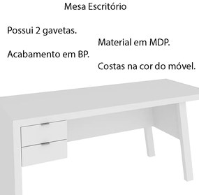 Mesa com 2 Gavetas para Escritório Home Office ME4122 MDP Branco G69 - Gran Belo