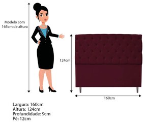 Cabeceira Estofada Liverpool 160 cm Queen Size Suede Bordô - ADJ Decor