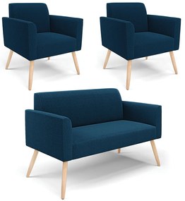 Namoradeira e 2 Poltronas Pé Palito Natural Marisa Bouclê D03 - D'Rossi - Azul