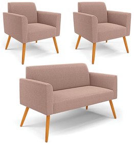 Namoradeira e 2 Poltronas Pé Palito Castanho Marisa Bouclê - Rose