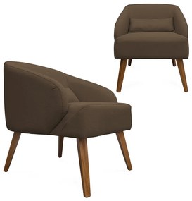 Kit 2 Poltronas Decorativas Lara Pés de Madeira Suede Marrom - Sheep Estofados - Marrom