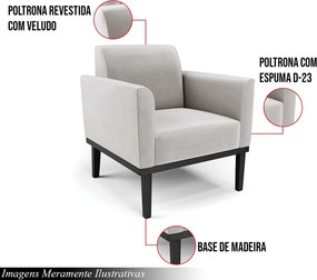 Kit 2 Poltronas Decorativas Isabella Pés Fixo em Madeira Preto Veludo Cinza G19 - Gran Belo