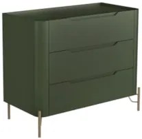 Cômoda Quarto 97cm Solteiro 3 Gavetas Becca Musgo/Dourado I06 - Mpozen