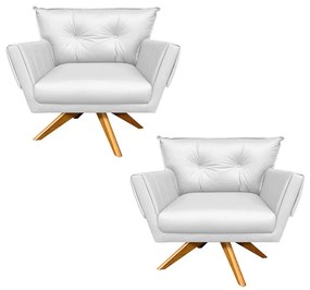 Kit 02 Poltronas Giratória  Anitta Corino Base Madeira MA30 D03 - D'Rossi - Branco