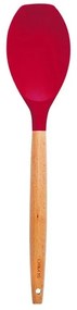 Espátula Redonda de Silicone com Cabo de Madeira - Vermelho