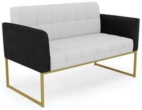 Sofá Namoradeira 2 Lugares Base Industrial Dourado Elisa Preto/Linho Cinza A05 D03 - D'Rossi