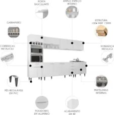 Armário de Cozinha CP05 Para Pia 180cm Pérola Z34 Branco    - Mpozenat