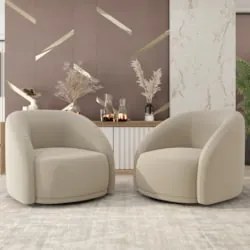 Poltrona Decorativa Orgânica Giratória Kit 2 Lya Z32 Suede Bege - Mpoz