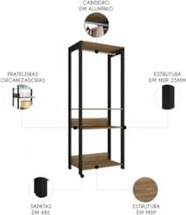Guarda Roupa Solteiro Closet 73cm 3 Prateleiras Una Mel/Preto C01 - Mp