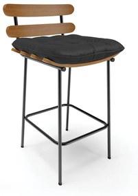 Banqueta Costela Corino Base Metálica Preto - D'Rossi - Preto