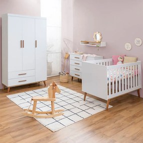 Kit Quarto Infantil Ludmila - Berço + Cômoda 4 Gavetas e 1 Porta + Guarda-Roupa - Branco Fosco