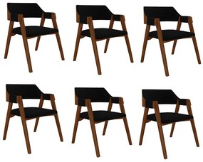 Kit 6 Cadeiras Sala de Jantar e Jogos Carteados Madeira Maciça Poker Veludo Preto/Imbuia G42 - Gran Belo