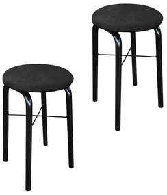 Kit 02 Banquetas Baixa Manu Suede Preto D'Rossi