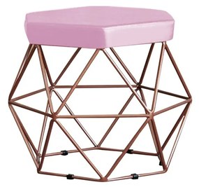 Puff Decorativo Base Bronze Elsa Veludo Rosê G41 - Gran Belo