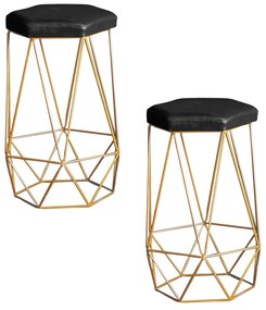 Kit 2 Banqueta Decorativa Rubel Base Gold PU Sintético Preto G41 - Gran Belo