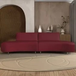 Sofá 3 Lugares 180cm Orgânico Pé Ferro Nagai Veludo Bordo Z55 - Mpozen