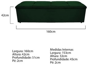 Calçadeira Munique 160 cm Queen Size Suede Verde - ADJ Decor