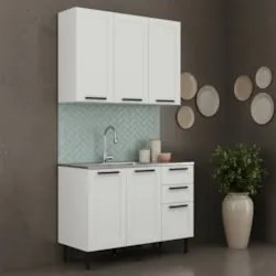 Armário Cozinha Balcão Com Pia 120cm CP3 Zaya Branco T01 - Mpozenat