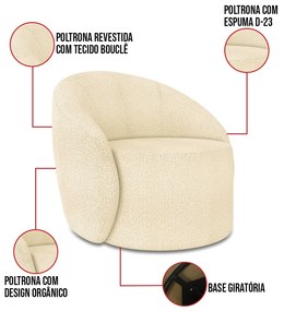 Sofá 4 Lugares Orgânico 220cm Morgan e 2 Poltronas Lua Bouclê Bege D03 - D'Rossi