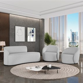 Sofá 2 Lugares Orgânico 140cm Morgan e 2 Poltronas Lua Linho D03 - D'Rossi - Cinza