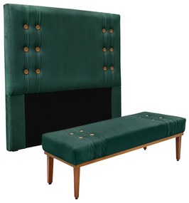 Cabeceira Cama Box Casal 140cm e Recamier Gênova Veludo S04 - D'Rossi - Verde