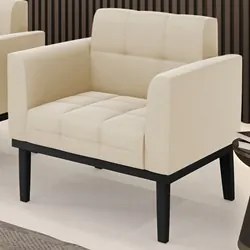 Poltrona Decorativa Base Madeira Preto Ana Suede Bege - Ibiza