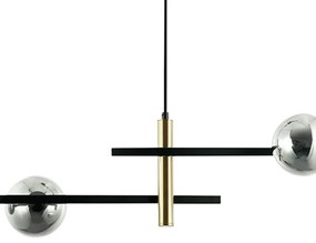 Pendente Bambu Metal Preto E Bronze Vidro Fume 31,5X104X22Cm 4Xg9 | Be...
