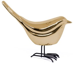 Pássaro em Cerâmica Decorativo Dourado 15x18x7 cm - D'Rossi
